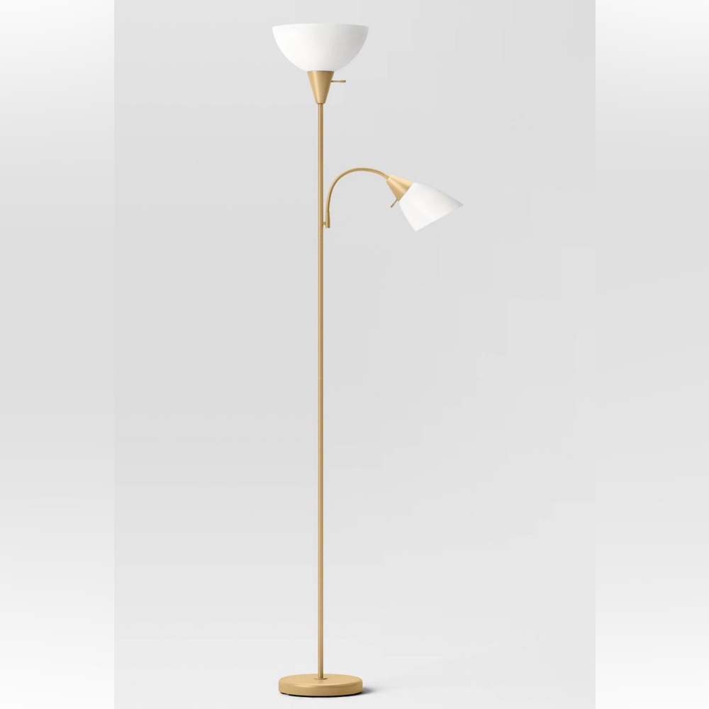 Torchiere with Task Light Floor Lamp Gold